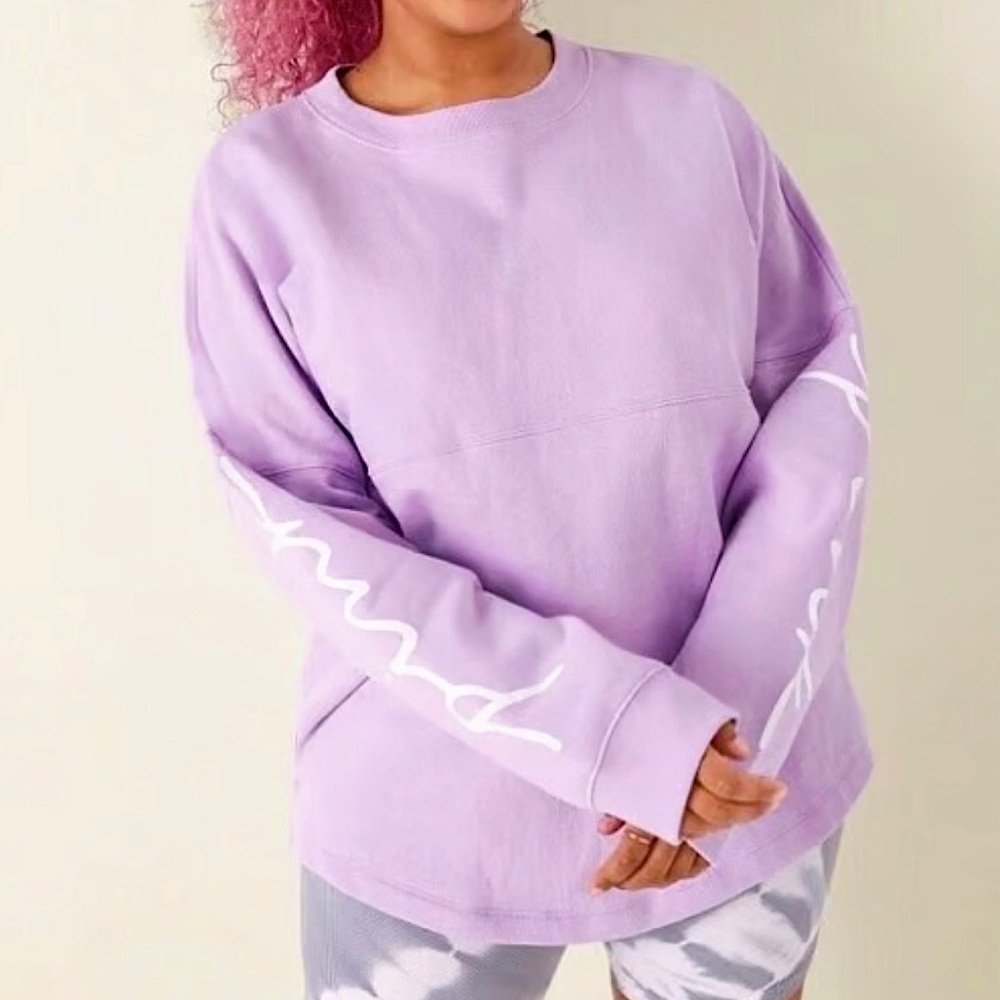 Victorias Secret PINK Varsity Crew Sweatshirt Oversized Top Women’s XS Purple